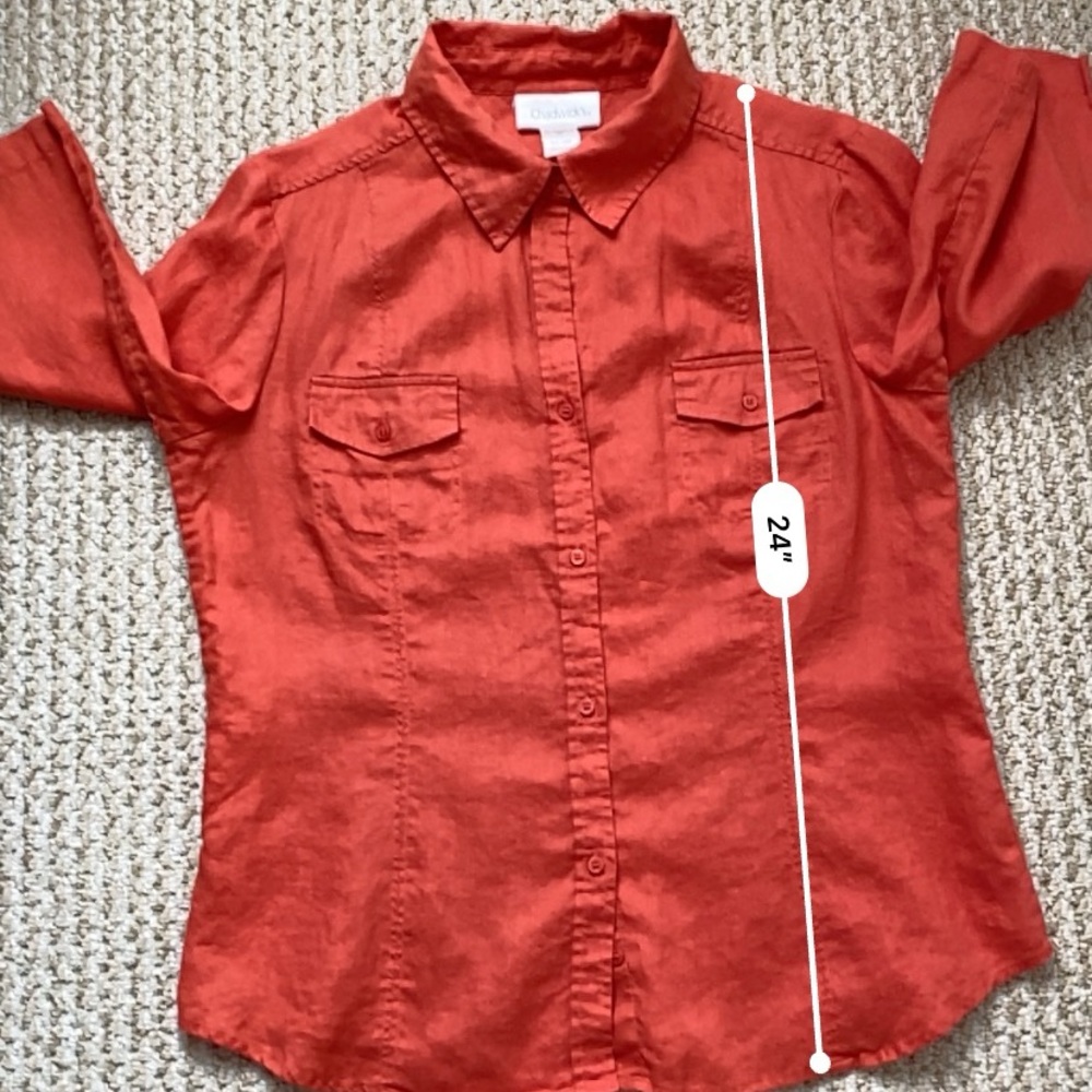 CHADWICK’S | 100% Linen Coral Button Down Shirt Size 14 - Picture 4 of 10